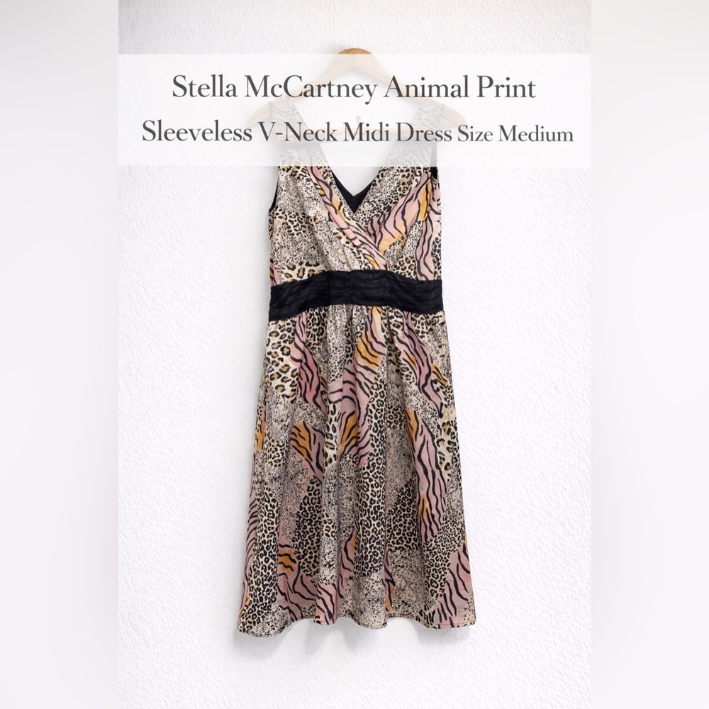 Stella McCartney Size M Animal Print Sleeveless V-Neck Midi Dress